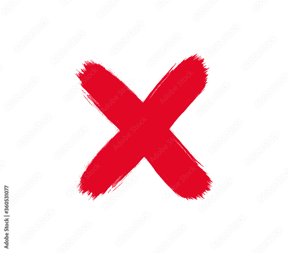 Brush stroke red cross. Vector red cross icon. Stop icon. Cancel button.  Stock Vector