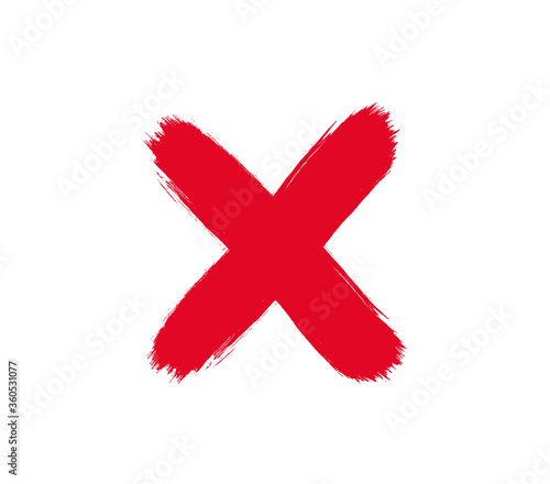 Brush stroke red cross.  Vector red cross icon.  Stop icon.  Cancel button. 