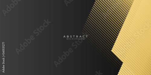 Abstract template black neutral carbon geometric diagonal with golden gold lines stripe border on black background