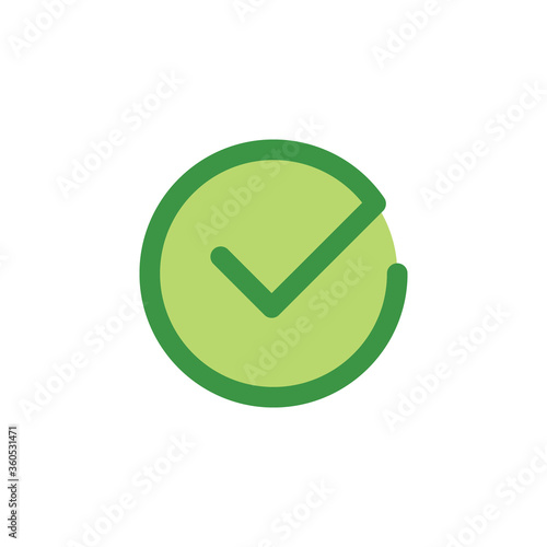 Tick icon vector symbol. Check mark isolated on white background, checked icon or correct choice sign. Checkbox pictogram.
