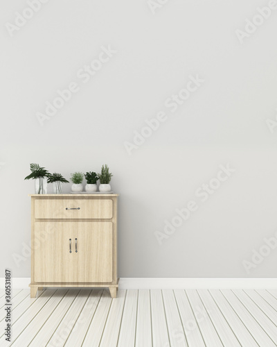 Fototapeta Naklejka Na Ścianę i Meble -  living room with wooden cabinet.Common space in hotel.  -3d rendering