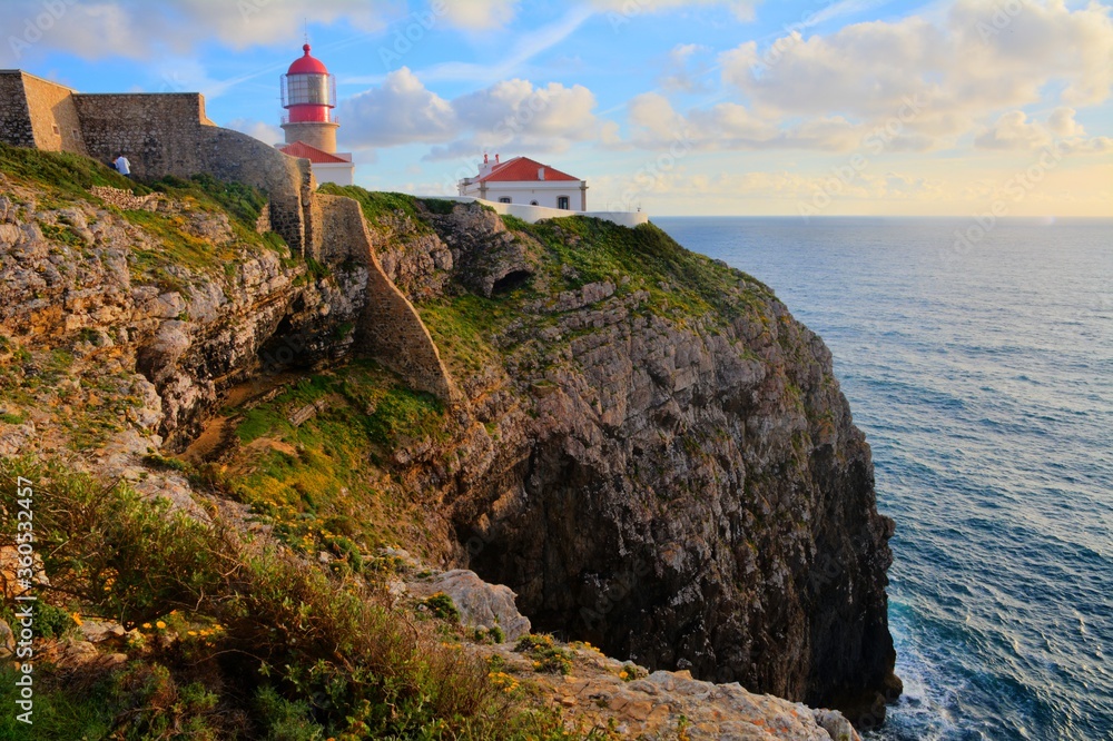 View of yhe lighthouse of Cabo de São Vicente during the sunset