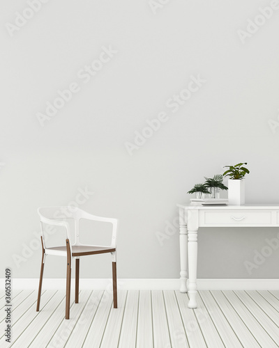 Fototapeta Naklejka Na Ścianę i Meble -  Living room with white chair and wooden table.Cozy space in hotel. vintage interior design. -3d rendering