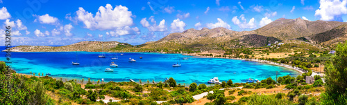 Greece summer holidays. best beaches of Leros island - Agia Kioura beach. Dodecanese