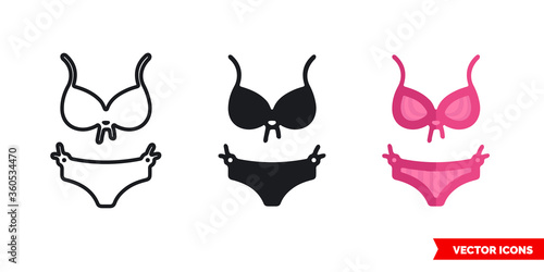 Swimsuit and underwear icon of 3 types. Isolated vector sign symbol.