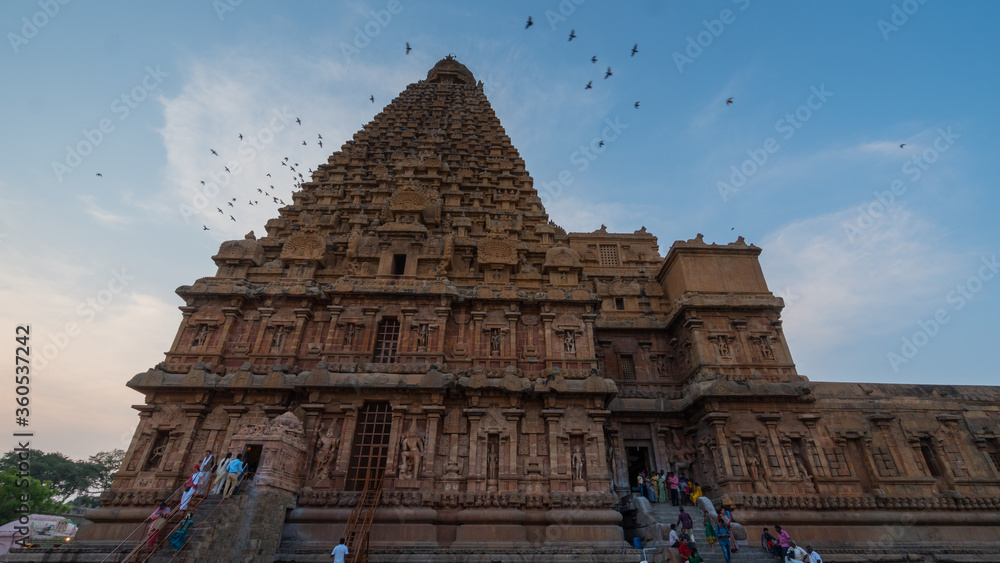Golden hour at Tanjore Big Temple (Brihadeshwara Temple) in Tamil Nadu, One of the world heritage sites UNESCO.