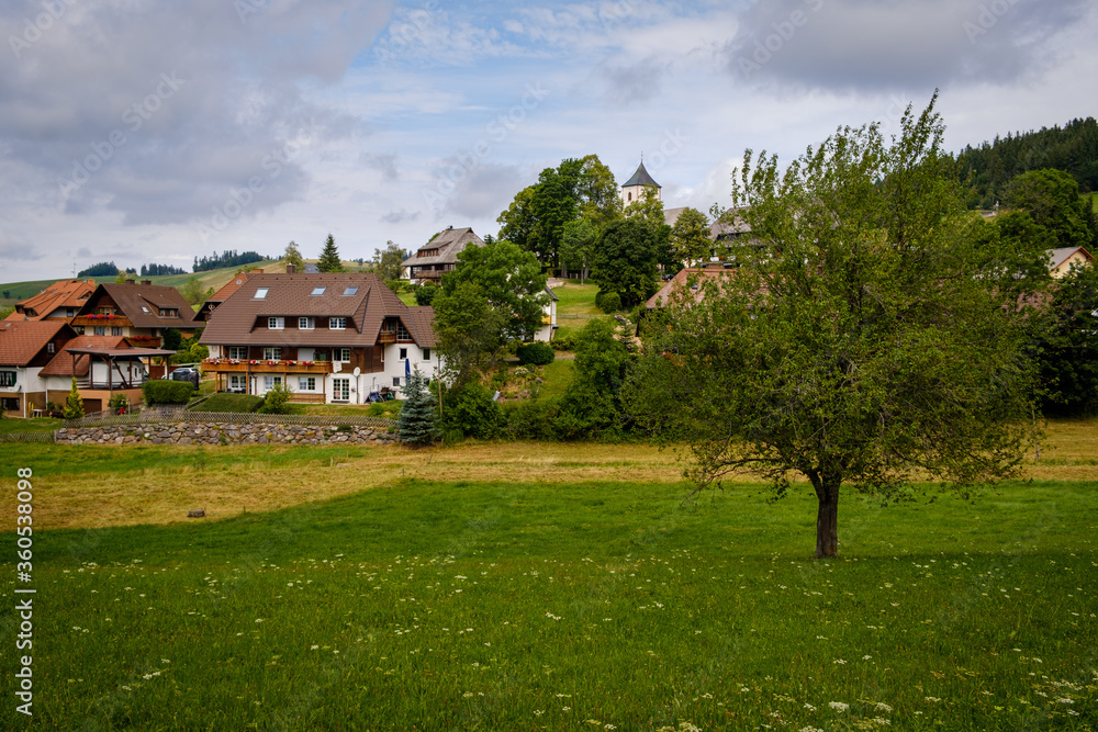 View on picturesque village Breitnau in the High Black Forest near Freiburg in summer, Baden-Württemberg southwest Germany.