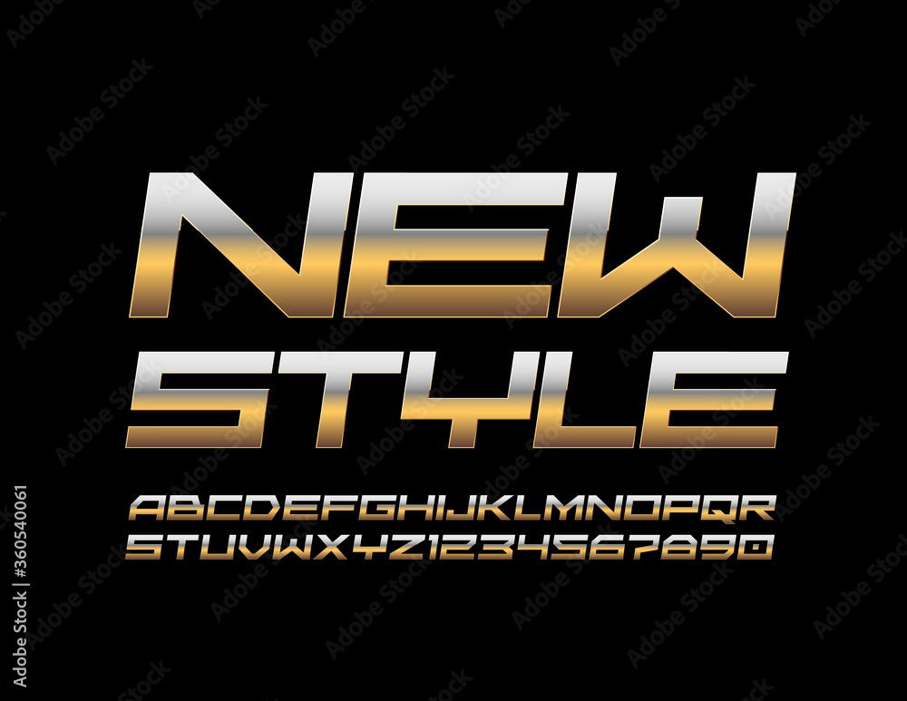 Obraz premium Vector chic banner New Style. Trendy elite Font. Creative Gold Alphabet Letters and Numbers