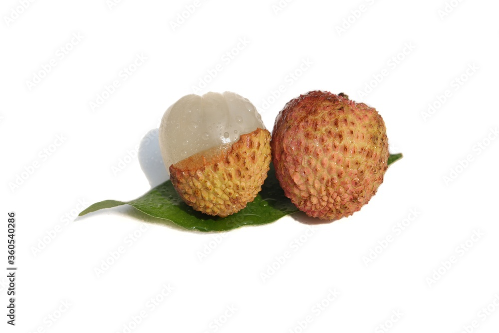 Lichi or Lychee Fruit with Water Drops Isolated on White Background in Horizontal Orientation Lichi or Lychee Fruit with Water Drops Isolated on White Background in Horizontal Orientation
