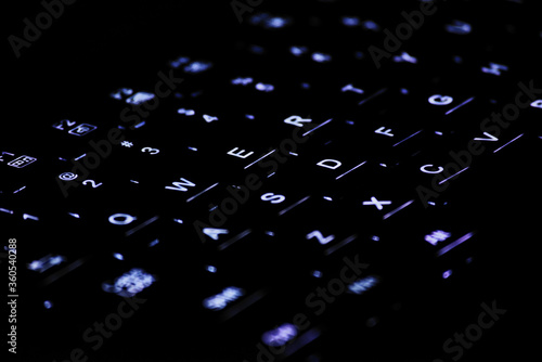 Backlit illuminated computer keyboard close-up