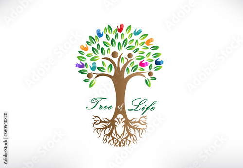 Tree logo symbol of life people hands icon vector image