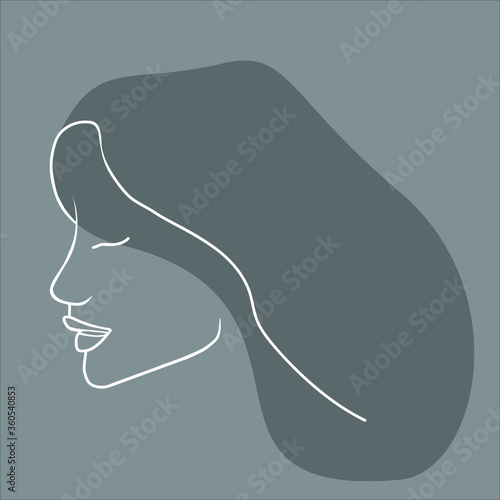 The face of the girl. White line, siluet. Abstraction, vector
