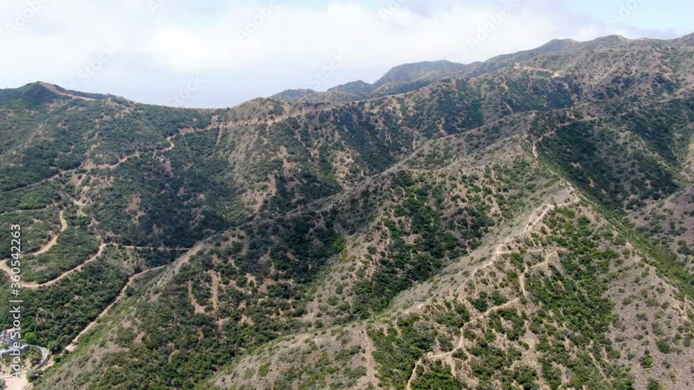 Aerial view of hiking trails on the top of Santa Catalina Island mountains. California, USA Aerial view of hiking trails on the top of Santa Catalina Island mountains. California, USA
