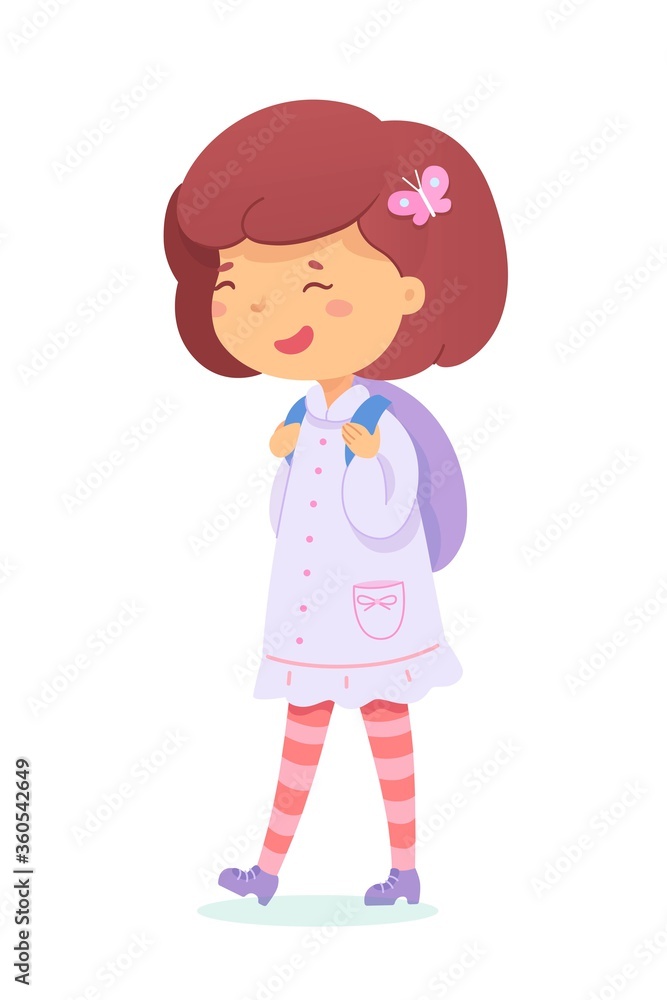 Smiling schoolgirl with backpack goes to school Smiling schoolgirl with backpack goes to school