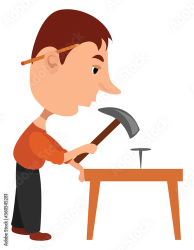 Man with a hammer, illustration, vector on white background