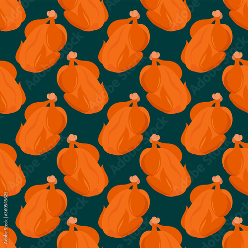 Roasted chicken pattern, seamless pattern on black background.