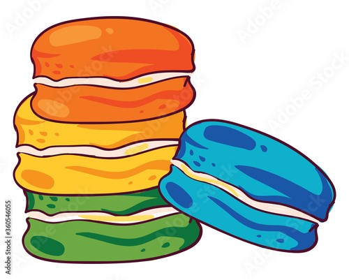 Colorful macaroons, illustration, vector on white background