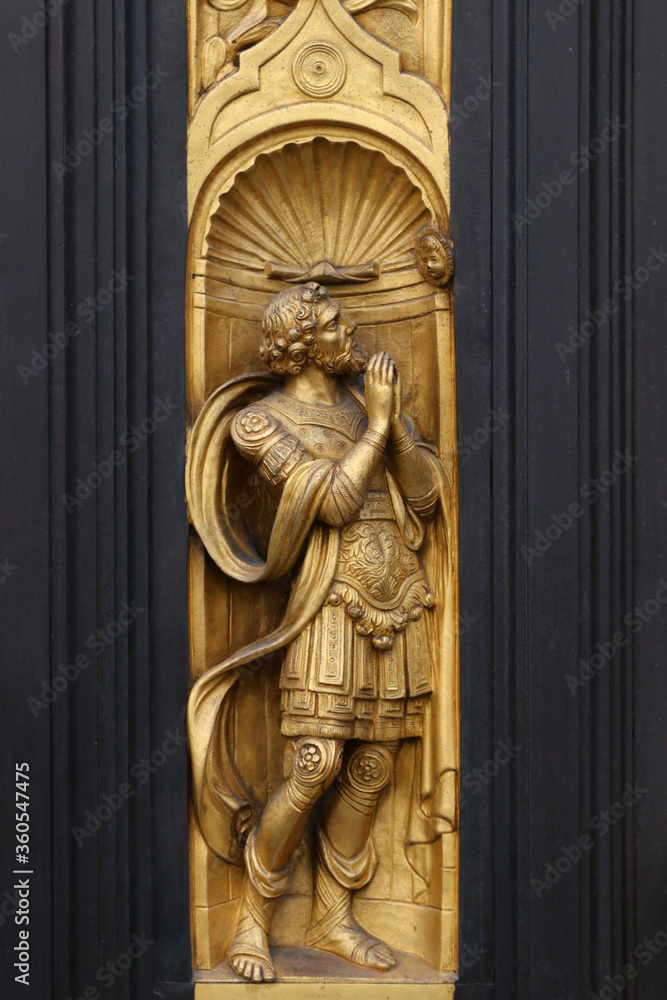 Gate of Paradise bronze sculpture details, baptistery of Florence, Italy, famous touristic place