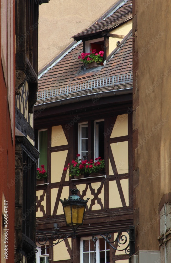 Beautiful window with traditional colorful houses in La Petite France, Strasbourg