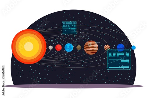 Planets of solar system on starry sky background at planetarium