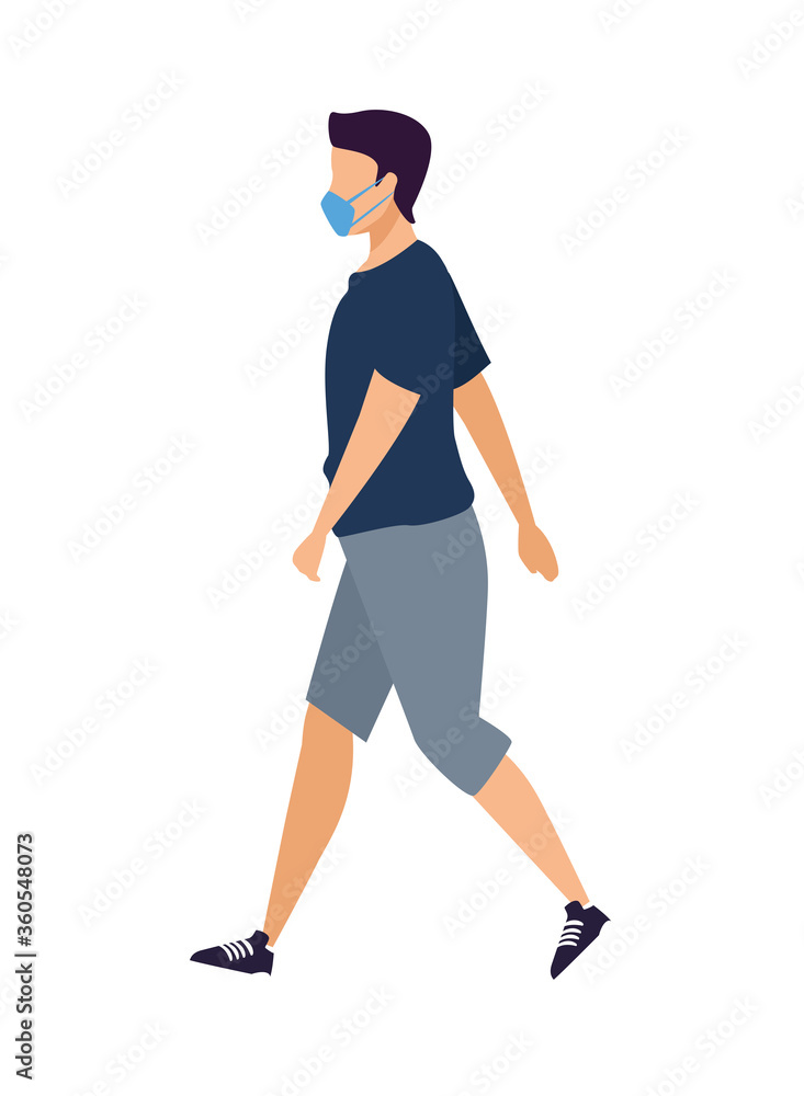 young man wearing medical mask character young man wearing medical mask character