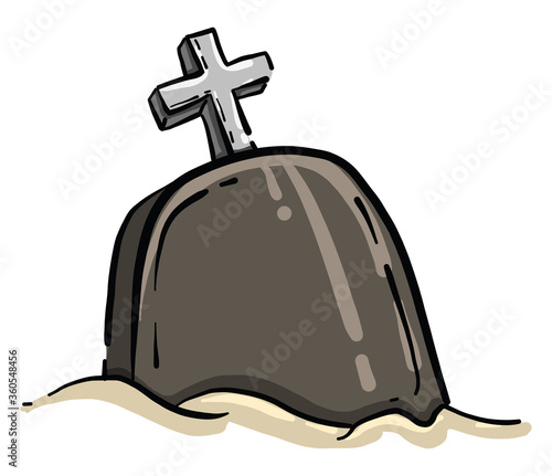 Grave with cross, illustration, vector on white background