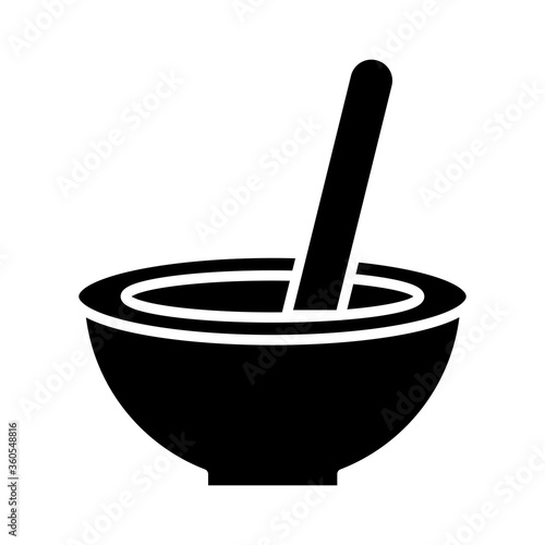 ceramic dish with spoon and food silhouette style