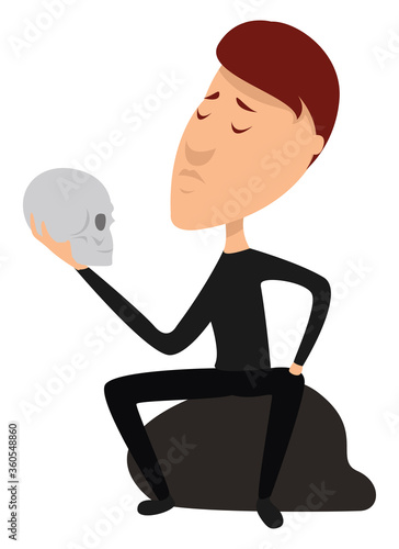 Man holding skull, illustration, vector on white background