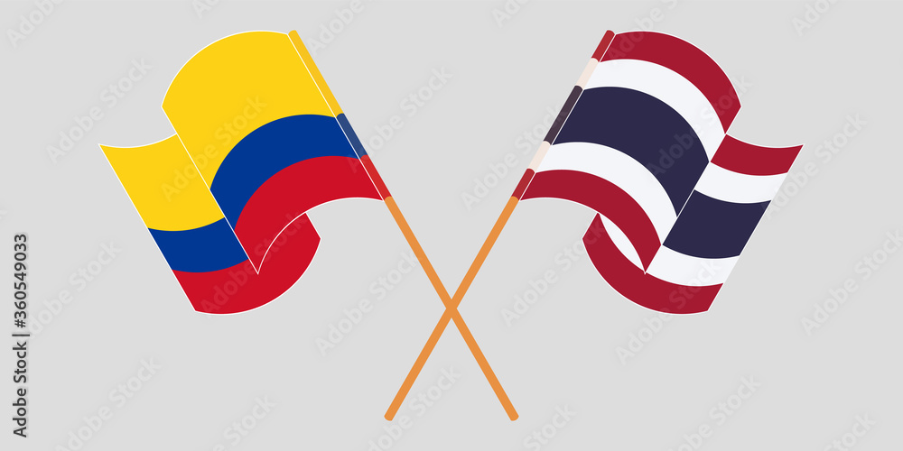 Crossed and waving flags of Colombia and Thailand Crossed and waving flags of Colombia and Thailand