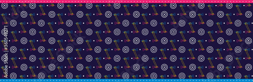 Seamless flat neon horizontal pattern. A linear hand holds a dart and aims at the target. Concept for print or web use. On a dark blue background. (ID: 360549271)