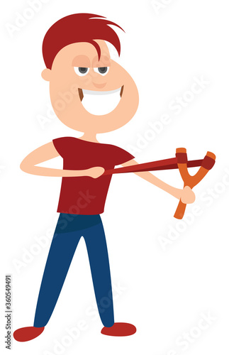 Man with shooting sling, illustration, vector on white background