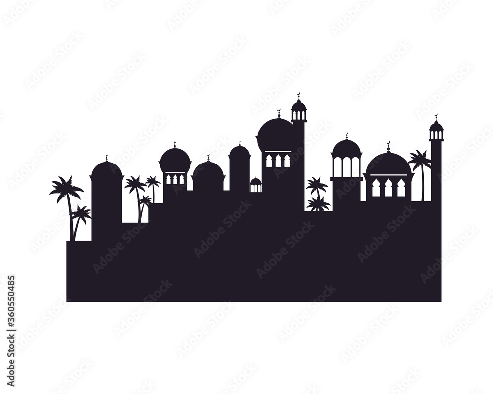 ramadan kareen cityscape silhouette scene