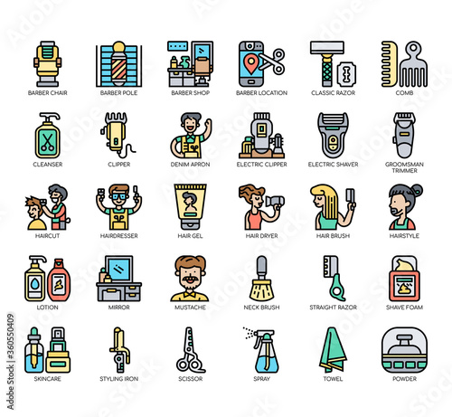 Set of barbershop thin line and pixel perfect icons for any web and app project.