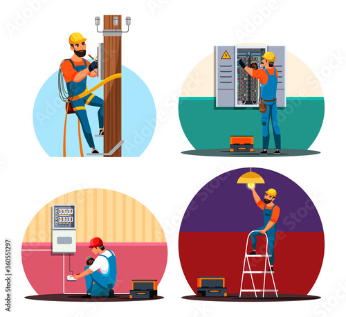 Electrician performing electrical work scene set