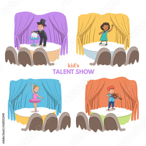 Vector character illustration of kid talent show set