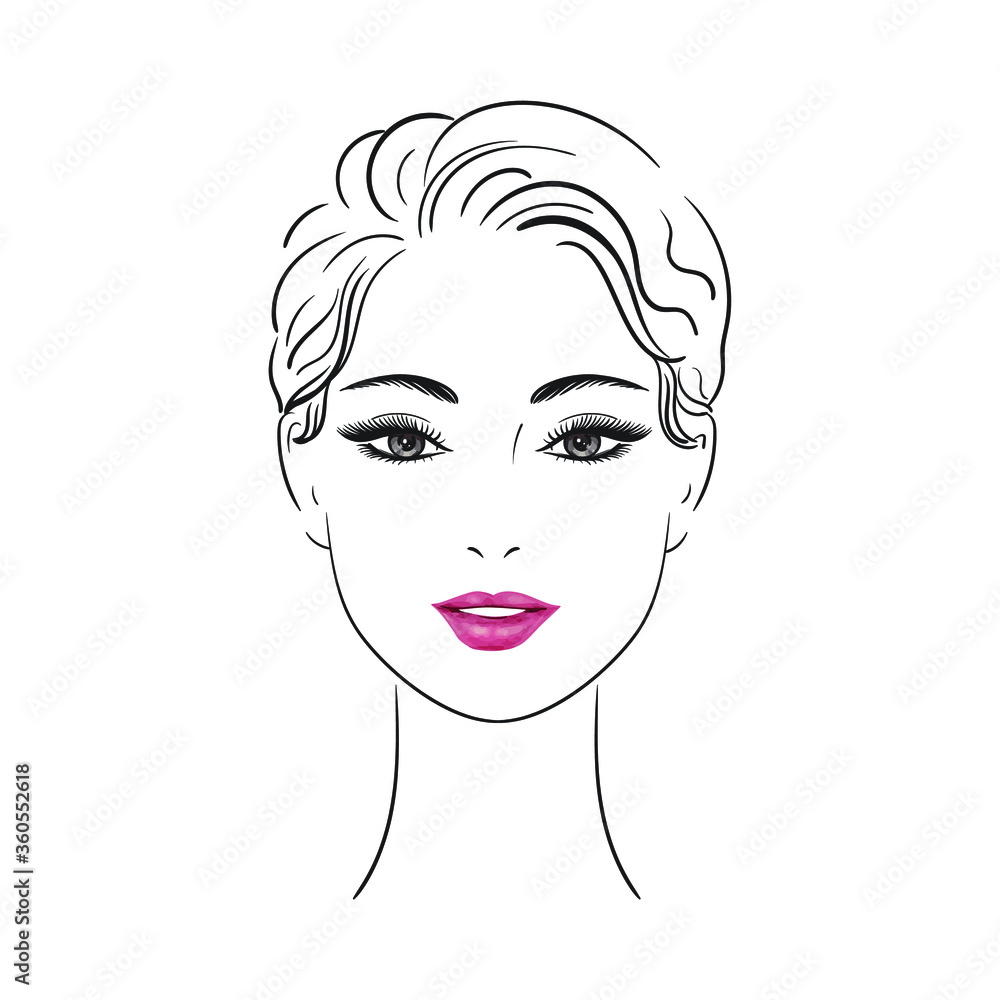 Beautiful woman face. Line illustration. The head of a girl.Logo. Vector Stock illustration isolated on white background. Beautiful woman face. Line illustration. The head of a girl.Logo. Vector Stock illustration isolated on white background.