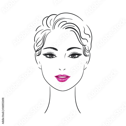Beautiful woman face. Line illustration. The head of a girl.Logo. Vector Stock illustration isolated on white background.