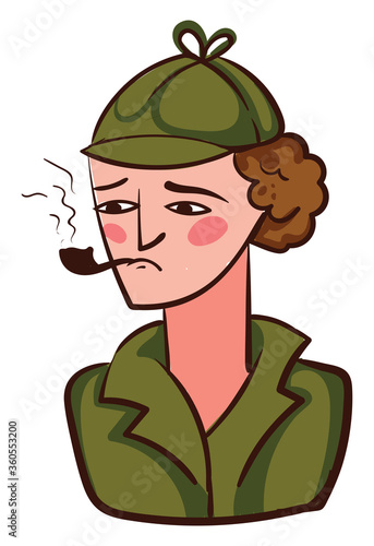 Sad Sherlock Holmes, illustration, vector on white background