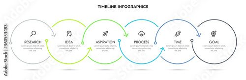 Vector Infographic thin line design with icons and 6 options or steps. Infographics for business concept.