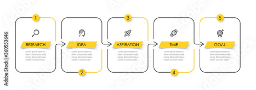 Vector Infographic thin line design with icons and 5 options or steps. Infographics for business concept. Can be used for presentations banner, workflow layout, process diagram, flow chart, info graph
