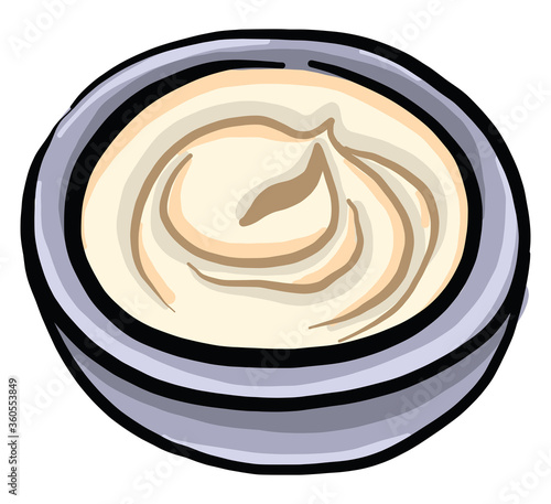 Sour cream in bowl, illustration, vector on white background