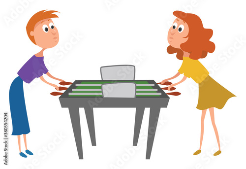 Playing table soccer, illustration, vector on white background