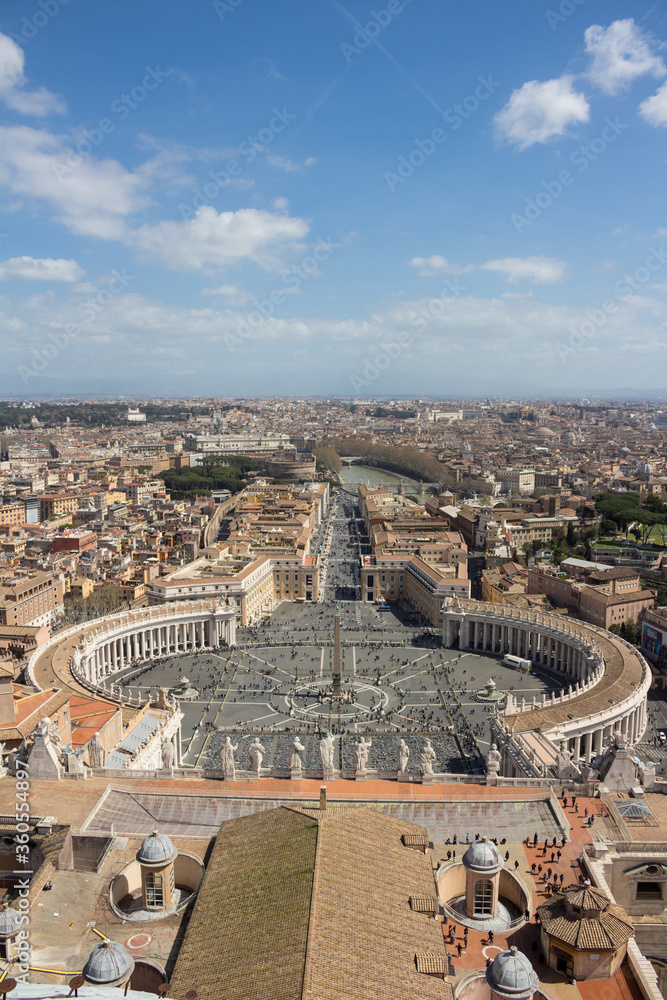 View of St. Peter's square from the observation deck of the dome of St. Peter's Cathedral. Vatican.