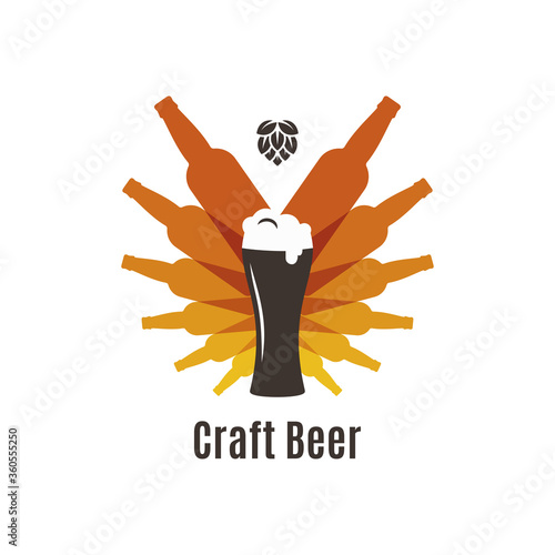 Beer bottles logo. Beer glass on white background