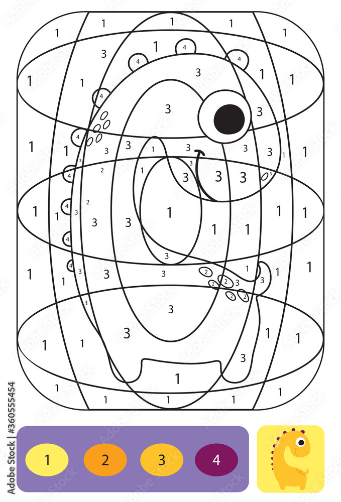 Cute dino coloring page for kids. Coloring puzzle with numbers of color ...