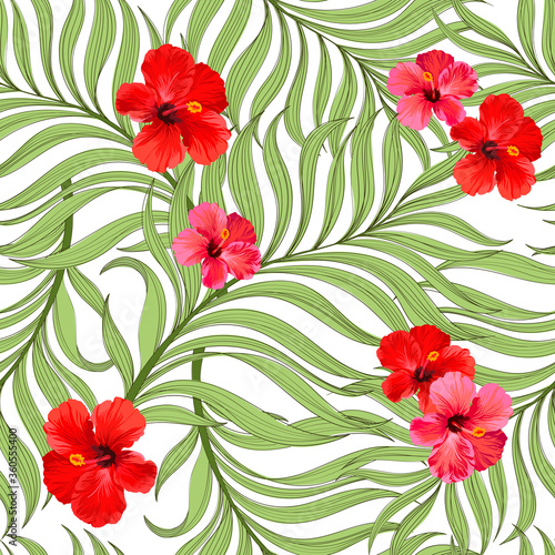 Trendy vector pattern in tropical style. Seamless botanical print for textile  print  fabric on hand drawn background.