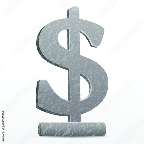 stone dollar symbol on a stand on a light gray background, EPS 10