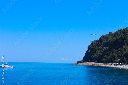Fototapeta Naklejka Na Ścianę i Meble -  Beautiful ocean background. Blue background of the sea. Nature. Rest by the sea. Blue sky.