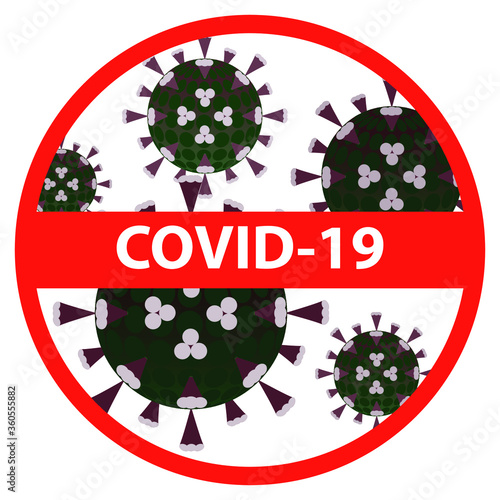 image of coronavirus in a red circle with the inscription, EPS 10