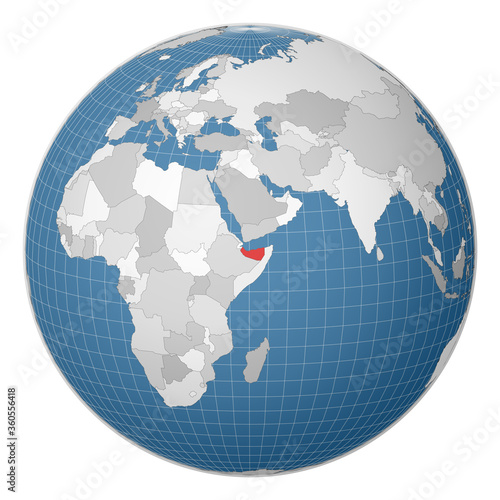 Globe centered to Somaliland. Country highlighted with green color on world map. Satellite world projection. Captivating vector illustration.